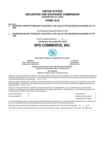 Thumbnail SPS Commerce
 10-Q Quarterly Report FY2019 
