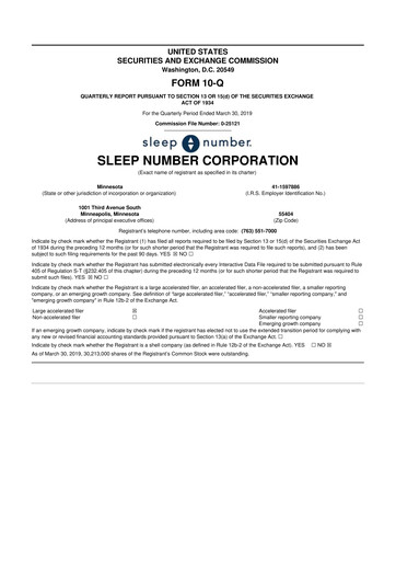 Thumbnail Sleep Number 10-Q Quarterly Report FY2019 