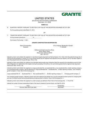 Thumbnail Granite Construction
 10-Q Quarterly Report FY2019 