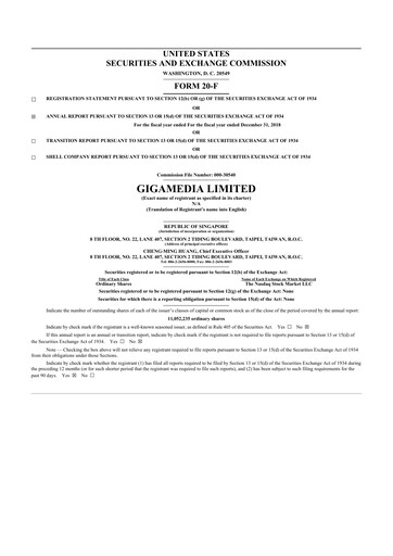 Thumbnail GigaMedia 20-F Annual Report 2018