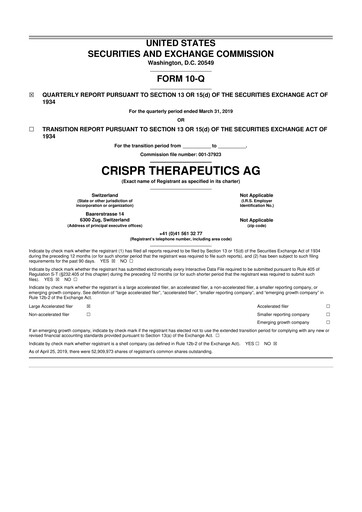 Thumbnail CRISPR Therapeutics 10-Q Quarterly Report FY2019 