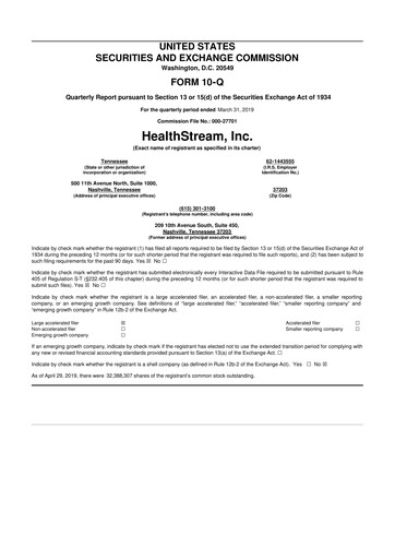 Thumbnail HealthStream 10-Q Quarterly Report FY2019 
