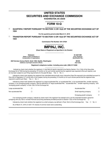 Thumbnail Impinj 10-Q Quarterly Report FY2019 