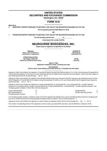 Thumbnail Neurocrine Biosciences
 10-Q Quarterly Report FY2019 
