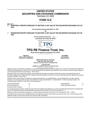 Miniature TPG Real Estate Finance Trust
 10-Q Rapport trimestriel 2019 