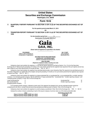 Thumbnail Gaia 10-Q Quarterly Report FY2019 