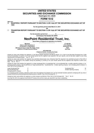 Thumbnail NexPoint Residential Trust 10-Q Quarterly Report FY2019 