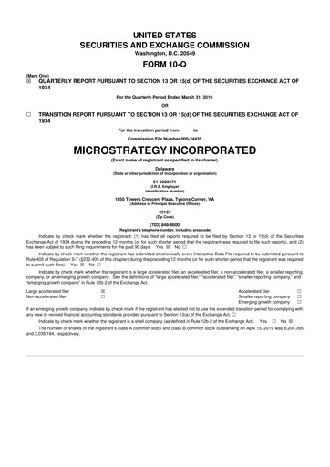 Miniature Strategy 
 (MicroStrategy) 10-Q Rapport trimestriel 2019 
