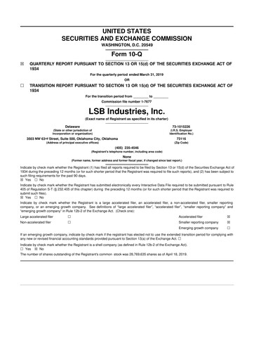 Thumbnail LSB Industries 10-Q Quarterly Report FY2019 
