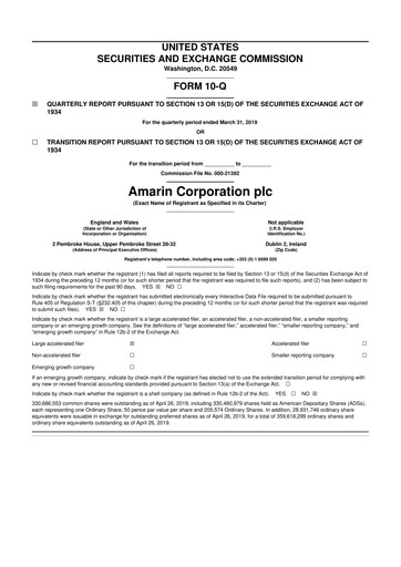 Thumbnail Amarin Corporation
 10-Q Quarterly Report FY2019 