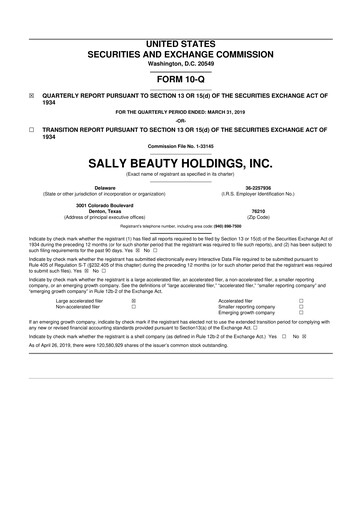 Thumbnail Sally Beauty Holdings 10-Q Quarterly Report FY2019 