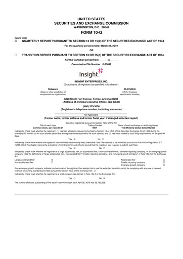 Thumbnail Insight Enterprises
 10-Q Quarterly Report FY2019 