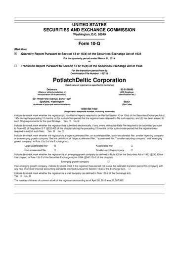 Thumbnail PotlatchDeltic
 10-Q Quarterly Report FY 
