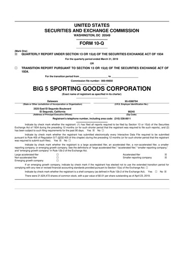 Thumbnail Big 5 Sporting Goods 10-Q Quarterly Report FY2019 