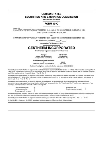 Vorschaubild Gentherm 10-Q Quartalsbericht 2019 