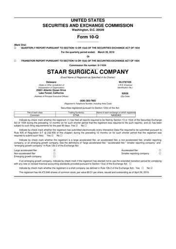 Thumbnail STAAR Surgical 10-Q Quarterly Report FY2019 