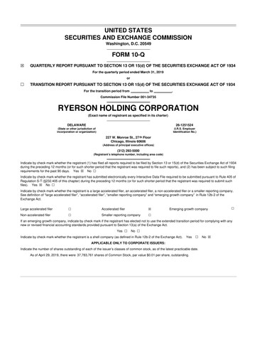 Miniature Ryerson 10-Q Rapport trimestriel 2019 