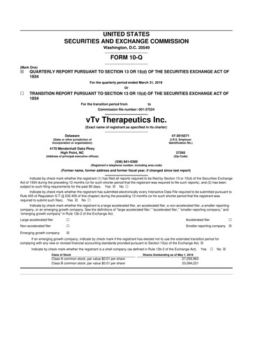 Thumbnail vTv Therapeutics
 10-Q Quarterly Report FY2019 