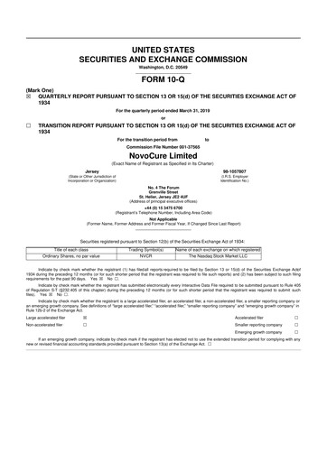 Thumbnail Novocure
 10-Q Quarterly Report FY2019 