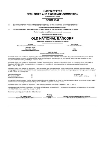 Thumbnail Old National Bank
 10-Q Quarterly Report FY2019 