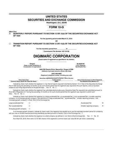 Vorschaubild Digimarc
 10-Q Quartalsbericht 2019 