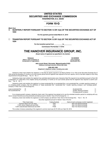 Thumbnail Hanover Insurance Group 10-Q Quarterly Report FY2019 