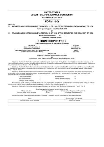 Thumbnail Geron 10-Q Quarterly Report FY2019 