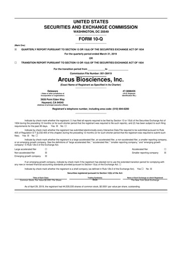 Thumbnail Arcus Biosciences
 10-Q Quarterly Report FY2019 