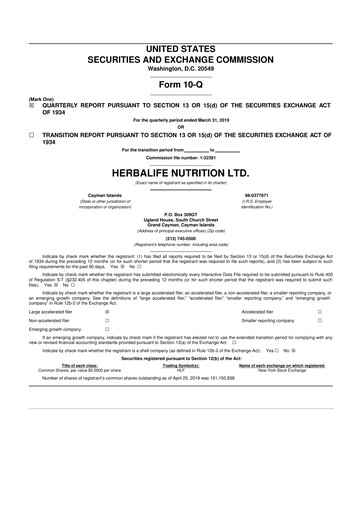 Thumbnail Herbalife 10-Q Quarterly Report FY2019 