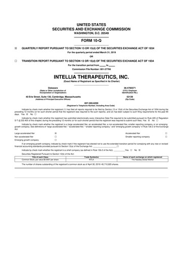 Thumbnail Intellia Therapeutics 10-Q Quarterly Report FY2019 