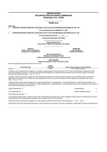 Miniature Paycom
 10-Q Rapport trimestriel 2019 