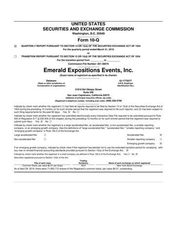 Thumbnail Emerald Holding 10-Q Quarterly Report FY2019 
