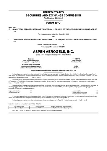 Vorschaubild Aspen Aerogels 10-Q Quartalsbericht 2019 