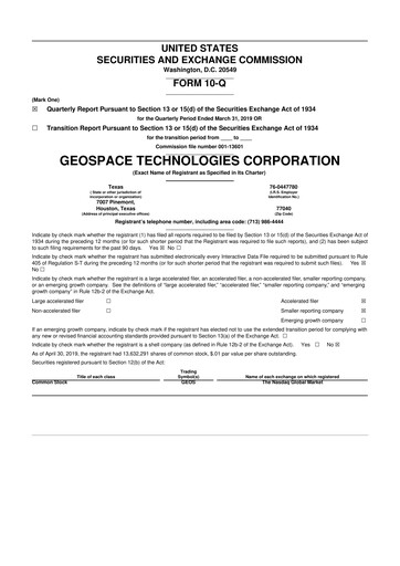 Thumbnail Geospace Technologies
 10-Q Quarterly Report FY2019 