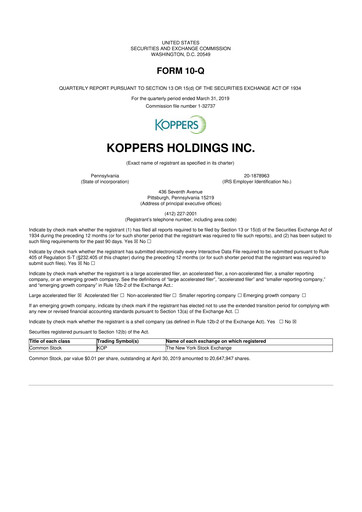 Thumbnail Koppers Holdings 10-Q Quarterly Report FY2019 