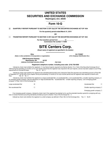 Thumbnail SITE Centers
 10-Q Quarterly Report FY2019 