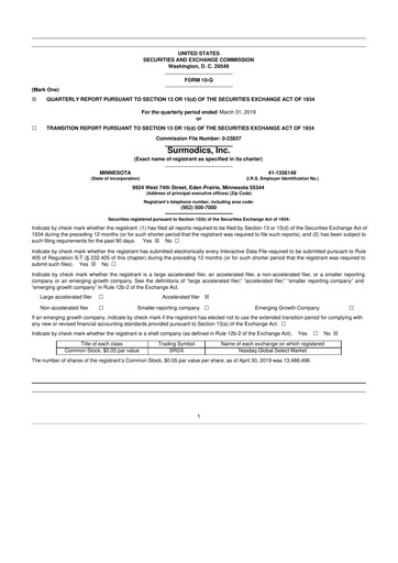 Thumbnail SurModics 10-Q Quarterly Report FY2019 