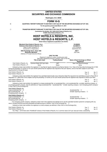 Thumbnail Host Hotels & Resorts
 10-Q Quarterly Report FY2019 