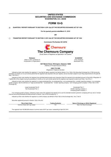 Thumbnail Chemours
 10-Q Quarterly Report FY2019 