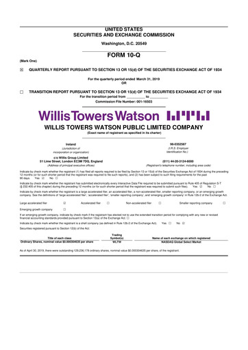 Thumbnail Willis Towers Watson  10-Q Quarterly Report FY2019 