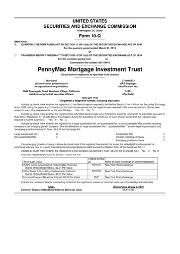Thumbnail PennyMac Mortgage Investment Trust 10-Q Quarterly Report FY2019 