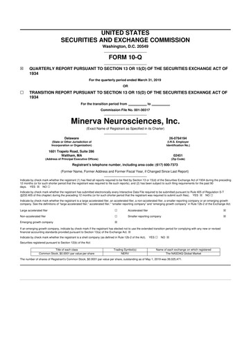 Vorschaubild Minerva Neurosciences
 10-Q Quartalsbericht  
