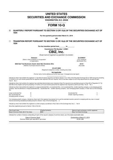 Thumbnail CBIZ 10-Q Quarterly Report FY2019 