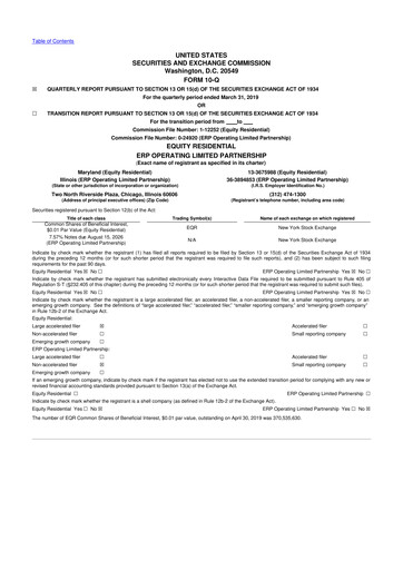 Thumbnail Equity Residential
 10-Q Quarterly Report FY 