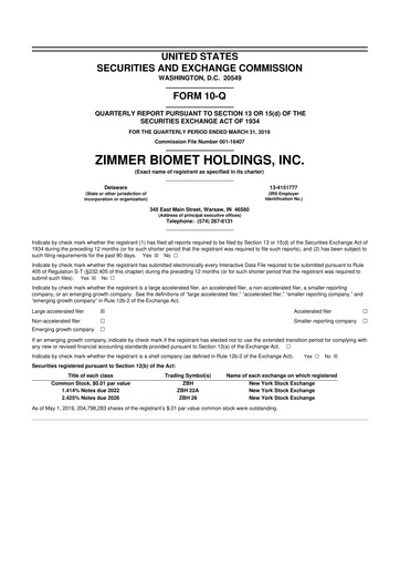 Thumbnail Zimmer Biomet 10-Q Quarterly Report FY2019 