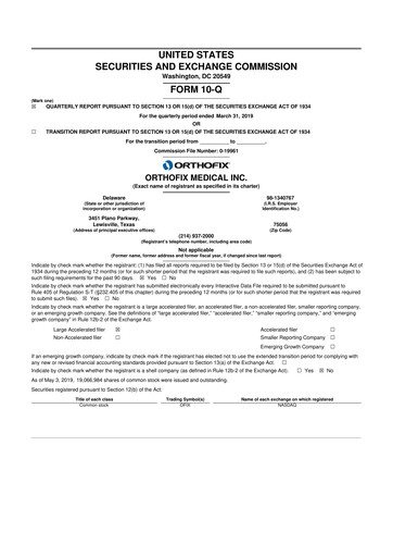 Thumbnail Orthofix Medical
 10-Q Quarterly Report FY2019 