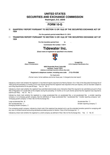 Thumbnail Tidewater 10-Q Quarterly Report FY2019 