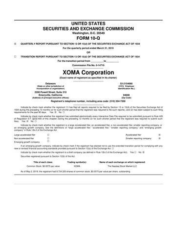 Thumbnail XOMA Royalty 10-Q Quarterly Report FY2019 