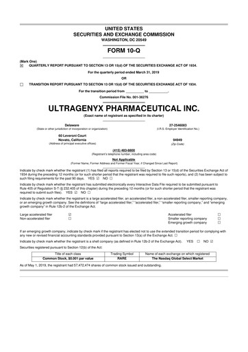 Thumbnail Ultragenyx Pharmaceutical 10-Q Quarterly Report FY2019 