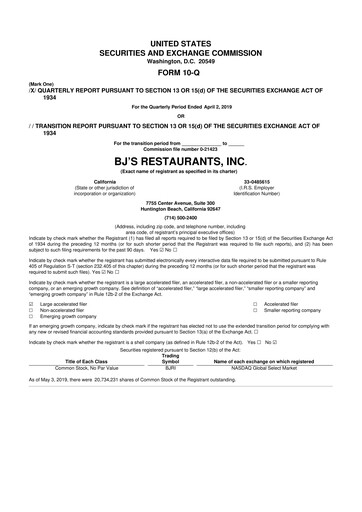 Thumbnail BJ's Restaurants
 10-Q Quarterly Report FY2019 